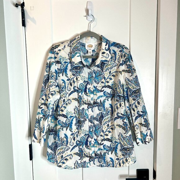 Talbots Button Down Bright Colorful Paisley Print Lightweight 3/4 Sleeves XL - Picture 1 of 5